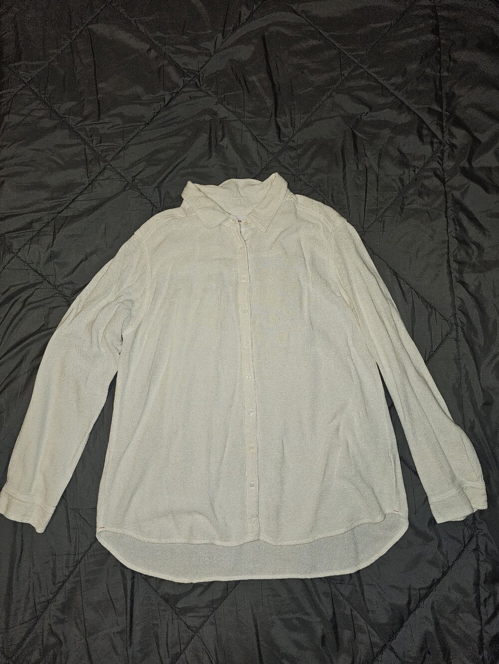 Xirena Light Cream Button-Front Long Sleeve Blouse Cotton Rayon Blend